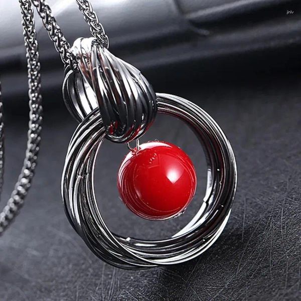 Collares colgantes Vintage Retro Círculo Collar de cuentas rojas para mujer Chica Suéter Cadena Moda Charm Joyería Regalo