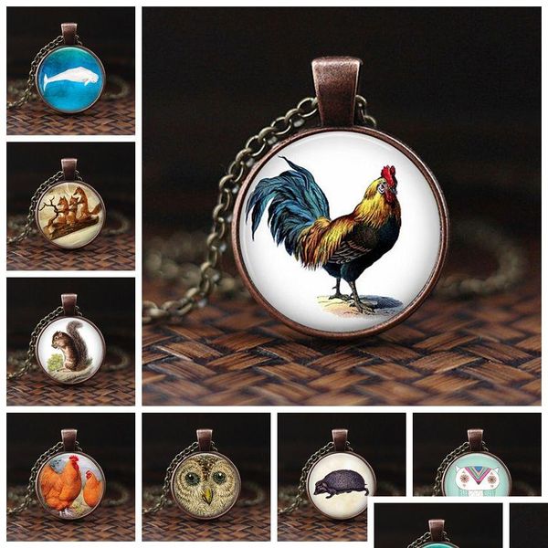 Pendentif Colliers Vintage Coq Déclaration Collier Ferme Animal Poulet Bijoux Cuivre Chaîne Tour De Cou En Verre Cabochon Pour Les Femmes Drop Del Dhdzf