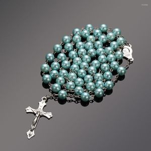 Colliers pendants Perles de chapelet vintage croix Jésus Crucifix Vierge Marie Collier Fashion Party Bijoux de Noël cadeau