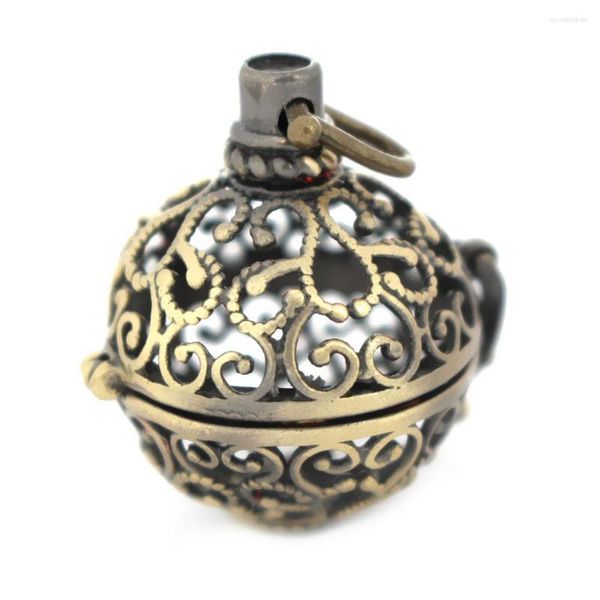 Pendentif Colliers Vintage Boule Ronde Creux Filigrane Médaillon Cage Huile Essentielle Diffuseur DIY Résultats Bronze Antique Laiton Brossé 31x25mm