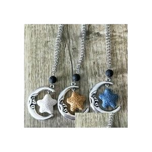Collares pendientes Vintage Sier Color Estrella de mar Lava Piedra Luna Difusor Collar Roca volcánica Aromaterapia Aceite esencial para mujeres D Dhbjz