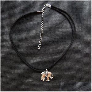 Collares colgantes Vintage Sier Mini Elefante Collar Amor Animal Charm Mujeres Gargantilla Cadena de cuerda simple Joyería de moda Entrega de gota P DHQWX