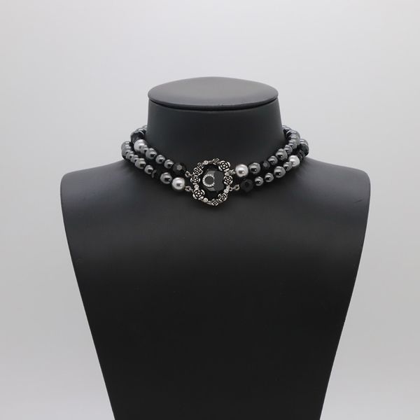 Colliers pendants vintage Double couche argent noir perle gothique gothique de haute qualité tempérament collier décoratif des femmes