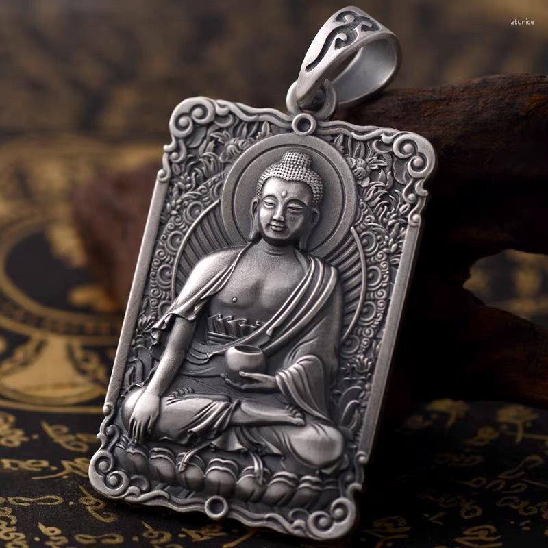 Collane con ciondolo Collana Buddha placcato argento vintage Stile punk da uomo Accessori Hip Hop Regalo di gioielli di personalità