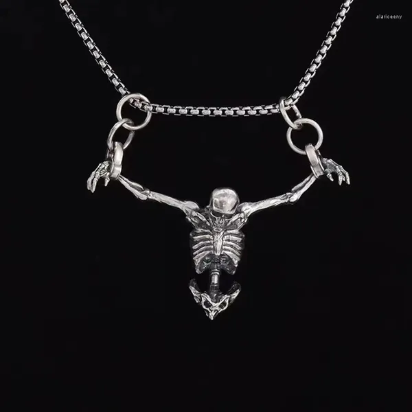 Collares colgantes Vintage Plateado Cautiverio Cráneo Araña Murciélago Cadena larga Hombres Biker Punk Rock Collar Gótico Joyería de Halloween Regalo