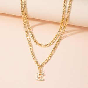 Pendentif Colliers Vintage Simples De Luxe Double Couche Lettre E Collier Pour Les Femmes Gracieuse Or Couleur Partie Bijoux Accessoires Cadeau