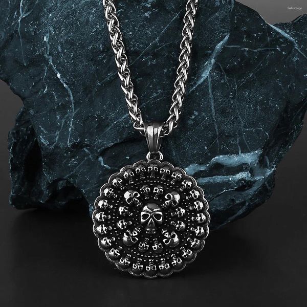 Pendentif Colliers Vintage Crâne Ghost Tête Ronde En Acier Inoxydable Hip Hop Collier Pour Hommes