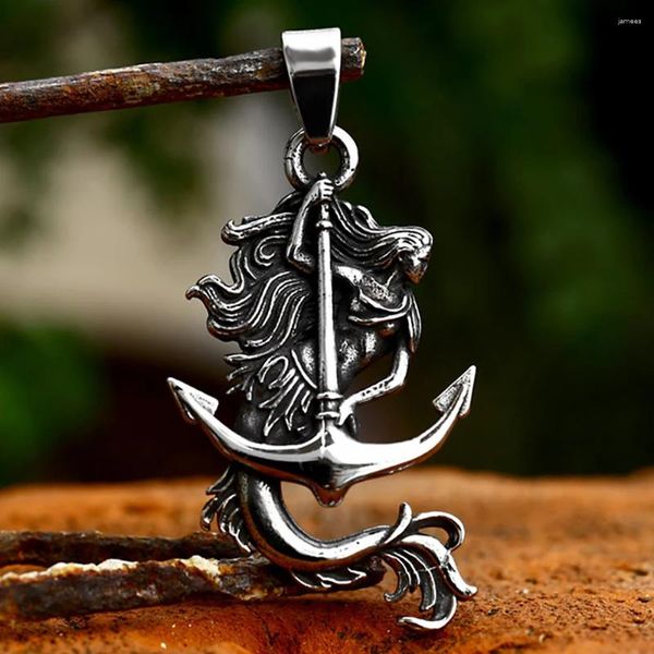 Colliers pendentiels Vintage Special Design Viking Mermaid pour hommes Femmes Croix Antique Collier Fashion Bijoux en acier inoxydable