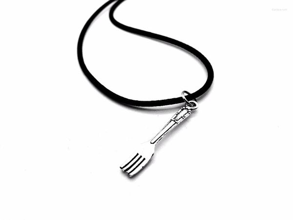 Pendentif Colliers Vintage Cuillère Fourchette Collier Simple Cuisine Outil Instrument Charme En Cuir Corde Pour Maman Cadeau Bijoux