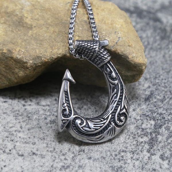 Collares colgantes Vintage Acero inoxidable Viking Anchor Hook Collar para hombres Joyería de moda Regalo Hombres ChainPendant