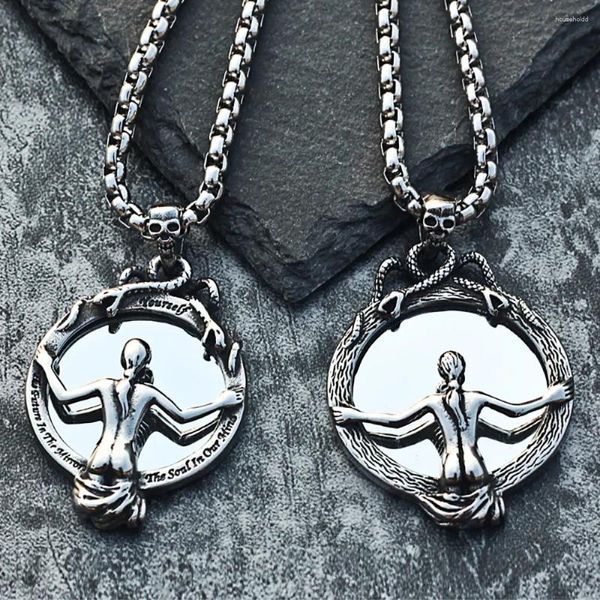 Pendentif Colliers Vintage En Acier Inoxydable Miroir Magique Crâne Collier Hommes Femmes Mode Argent Couleur / Or Biker Serpent Bijoux