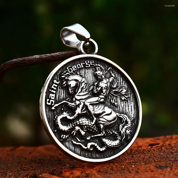 Pendentif Colliers Vintage en acier inoxydable rond Saint George pour hommes Mode Michael Protection Party Amulette Bijoux Cadeaux