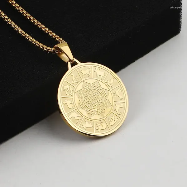 Pendentif Colliers Vintage en acier inoxydable Bouddha Marque Collier Homme Six Étoiles Étoiles Huit Trigrammes Circulaire Religieux Talisman Bijoux