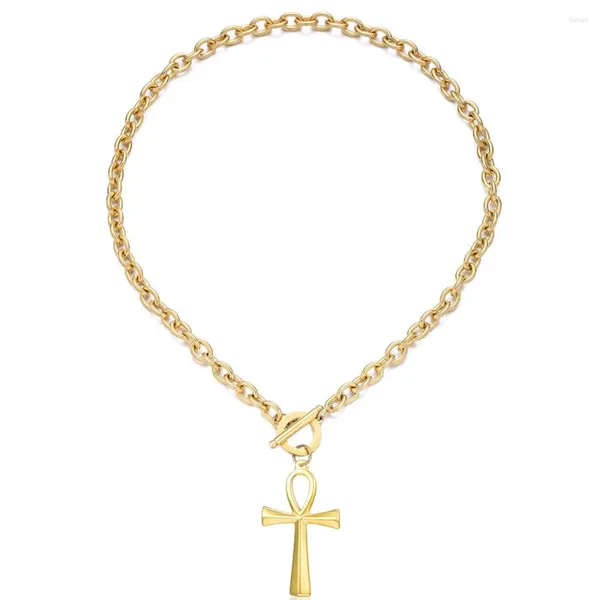 Collares colgantes Vintage Cadena de acero inoxidable Ankh Collar para mujer OT Hebilla Gargantilla masculina Símbolo egipcio Regalos de joyería