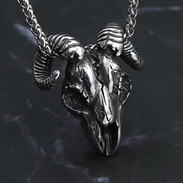 Pendentif Colliers Vintage En Acier Inoxydable Crâne De Chèvre Collier Goth Satan Pour Hommes Punk Moutons Bijoux De Mode GiftPendant