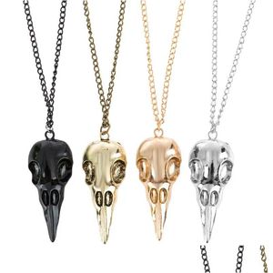 Hanger Kettingen Vintage Stereo Kraaienkop Skl Hanger Kettingen Hip Hop Skeleton Metalen Ketting Voor Vrouwen Mannen Sieraden Sieraden Necklac Dhwsu