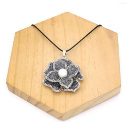 Pendentif Colliers Style Vintage Strass Noir En Forme De Fleur Collier En Pierre Naturelle Bijoux Exquis Banquet Accessoires De Fête