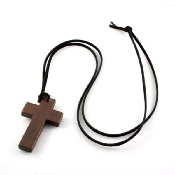 Pendentif Colliers Vintage Style Brown Croix en bois Collier Christian Religieux pour hommes Femmes Bijoux Accessoires