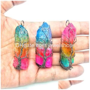 Pendentif Colliers Style Vintage Cristal Naturel Couleur Arc-En-Ciel Antique Fil Enveloppé Quartz Hexagone Prisme Amet Charme Avec Chaîne En Laiton Dr Dh2Nc