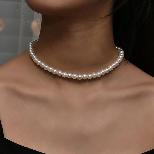 Colliers pendentifs Style Vintage Simple 6MM chaîne de perles collier ras du cou pour les femmes de mariage amour coquille pendentif collier bijoux de mode en gros 231201