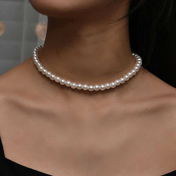 Colliers pendants Style vintage Collier de chaîne de perle simple 6 mm pour coquilles de mariage pour femmes