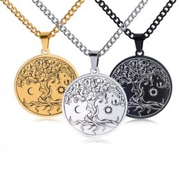 Pendentif Colliers Vintage Sun Moon Life Tree Collier en acier inoxydable pour hommes Street Fashion Hip Hop Accessoires Bijoux