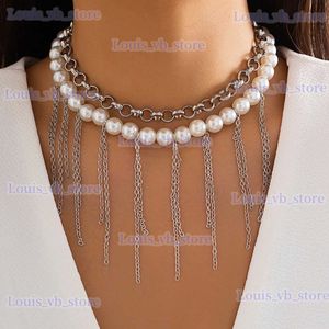 Pendentif Colliers Vintage gland pendentif clavicule collier femmes 2023 multi couches Simple et doux Imitation perle perlée fille mode bijoux T240330