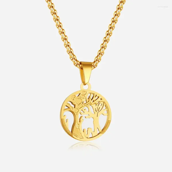 Collares colgantes Árbol de la vida de la vendimia Cadenas de caja de acero inoxidable Encantos de monedas redondas Hombres Collar Hip Hop Joyería