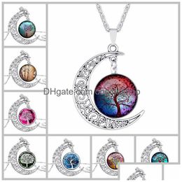 Pendentif Colliers Vintage Arbre de vie Temps Pierre Creux Lune Collier Mode Bijoux Drop Livraison Pendentifs Dh2Qk