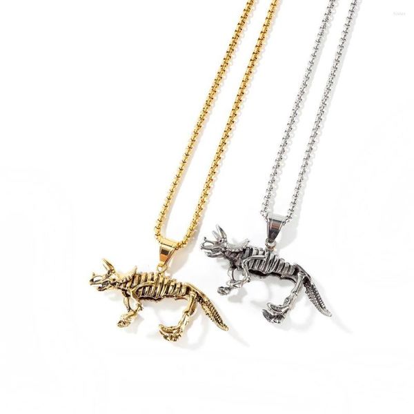 Collares pendientes Vintage Triceratops dinosaurio esqueleto collar cadena de acero inoxidable joyería Punk para hombres