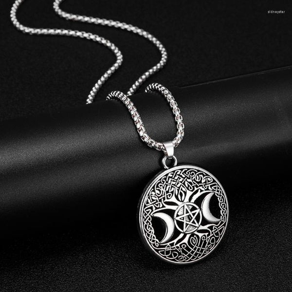 Pendentif Colliers Vintage Triple Lune Déesse Pour Hommes Femmes Wicca Pentagramme Magique Surnaturel Amulette Collier En Acier Inoxydable Pendentif Sidn22