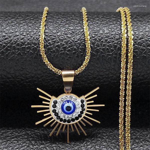 Collares colgantes Vintage Turquía Evil Blue Eye Collar para mujeres Hombres Acero inoxidable Color oro Ojos turcos Cadena Joyería griega Ojo Turco