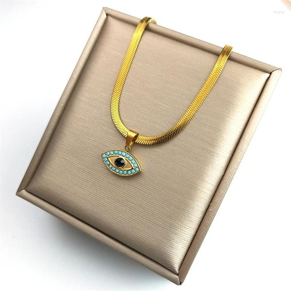 Collares colgantes Vintage turco malvado ojo azul collar de la suerte para las mujeres Stsinless acero color oro cadena de clavícula joyería de lujo NGPS04