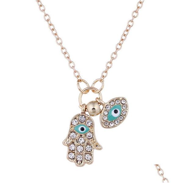 Pendentif Colliers Vintage Turc Evil Eye Or Ruban Cubique Zircone Grec Collier Marque Chance Fatima Mains Bijoux De Mode Femmes D Dhim1