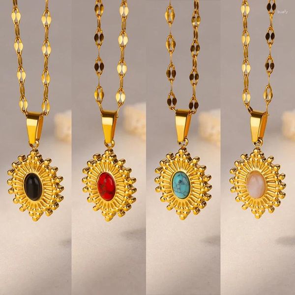 Colliers pendants Collier turquoise vintage pour femmes Couleur or Opale Stone en acier inoxydable Chaîne de lèvres Bijoux de la fête des mères