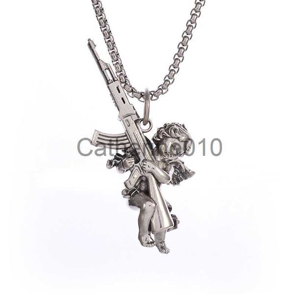 Pendentif Colliers Vintage Unique Paix et Guerre Ange Ak-47 Pendentif Collier pour Hommes Femmes Mode Rue Punk Hip Hop Déclaration Bijoux Cadeau J230817