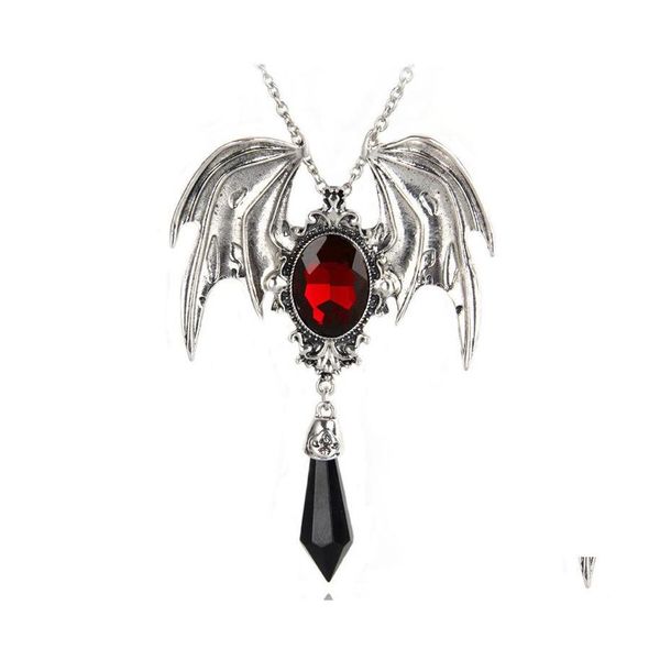 Pendentif Colliers Vintage Victorien Chauve-Souris Aile Gothique Cristal Collier Pull Chaîne Bijoux Halloween Cadeau Pour Adolescent Femmes Hommes Drop De Dhnn1