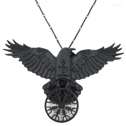 Pendentif Colliers Vintage Viking Black Raven Compass Collier Rétro Goth Punk Accessoires pour femmes