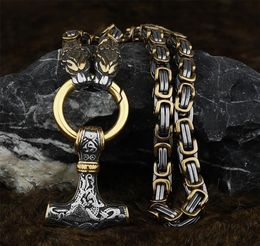Colliers pendants vintage Viking Dragon Head Amulet Thor039s Hammer 316L Collier en acier inoxydable Chaîne King avec Valknu9209003