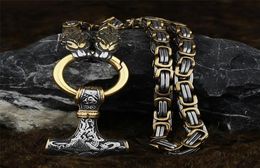 Colliers pendants vintage Viking Dragon Head Amulet Thor039s Hammer 316L Collier en acier inoxydable Chaîne King avec Valknu7573160