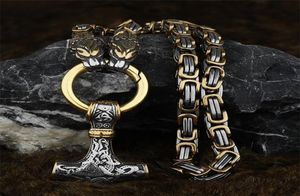 Colliers pendants vintage Viking Dragon Head Amulet Thor039s Hammer 316L Collier en acier inoxydable Chaîne King avec Valknu3217491