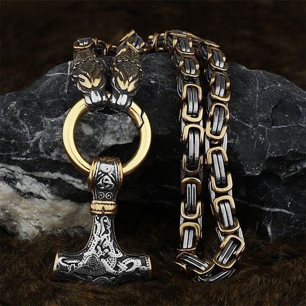 Collares pendientes Vintage Viking Dragon Head Amulet Thor's Hammer 316L Collar de acero inoxidable Pirate King Chain con Valknut Gift Bag 220924