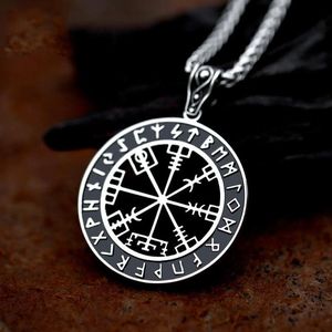 Pendentif Colliers Vintage Viking Acier inoxydable Boussole Collier Hommes Chaînes Biker Nordique Odin Rune Amulette Bijoux CadeauPendentif