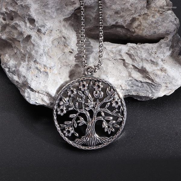 Pendentif Colliers Vintage Viking En Acier Inoxydable Arbre De Vie Découpe Ronde Pour Hommes Et Femmes Amulette Collier De Mode Charme Bijoux Cadeau