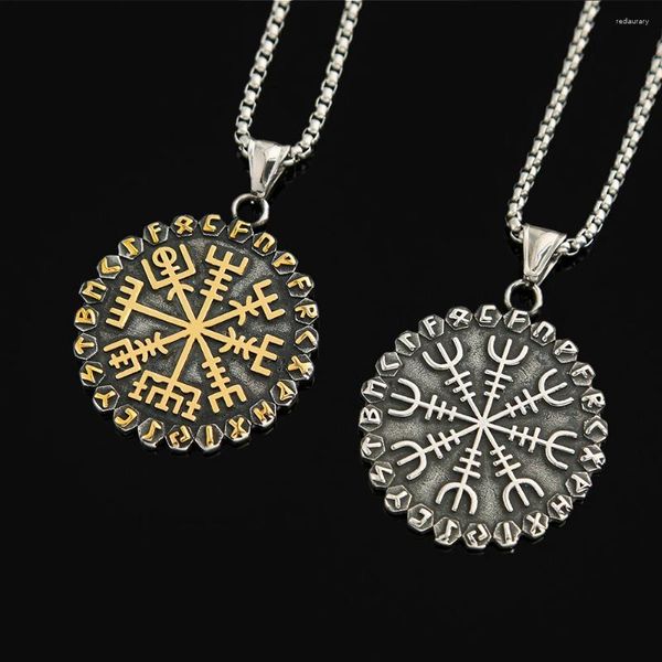 Colliers pendants vintage viking vegvisir boussole collier en acier inoxydable nordique rune hommes amulet bijoux en gros ne s'est jamais fondu