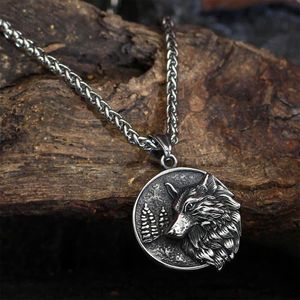 Hanger kettingen vintage viking wolf ketting punk street rock noors roestvrij staal odin hoofd mannen mode sieraden