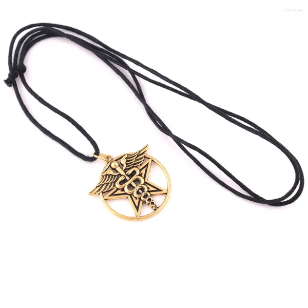 Pendentif Colliers Vintage Personnel Ailé Avec Serpents Pentagramme Guérisseurs Caducée Symbole Lien Chaîne Collier