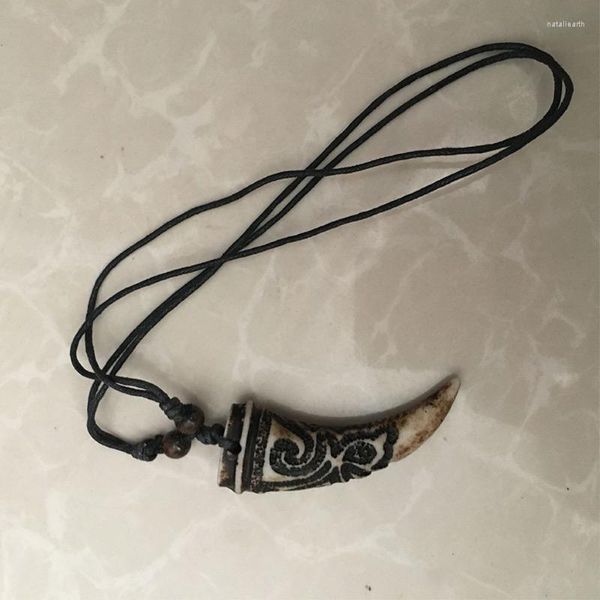 Pendentif Colliers Vintage Loup Fang Collier Surfeur Ethnique Charme Cire Chaîne Chaîne Pour Hommes Femmes Amulette Chanceux Cadeau Bijoux De Mode