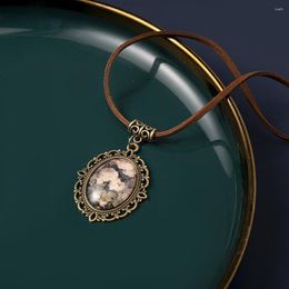 Pendentif Colliers Vintange Blanc Rose Fleurs Temps Gem Collier En Cuir Corde Chaîne Femmes Bijoux De Mode SX-25