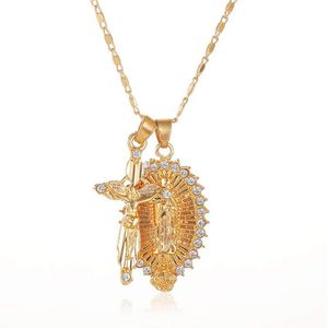Pendant Necklaces Virgin Mary Cross Necklace For Women Teen Girls 14K Gold Plated Catholic Christian Jesus Chain Jewelry